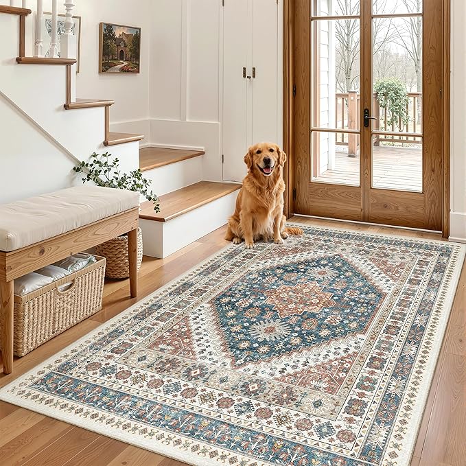 Madane Area Rug 3x5, Washable Vintage Entry Rugs by Madane