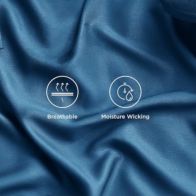 Bedsure Full Size Bed Sheets, Cooling Sheets, Rayon Derived from Bamboo, Breathable & Soft, Deep Pocket Up to 16 Inches, Hotel Luxury Silky Bedding for Hot Sleepers, Peacock Blue