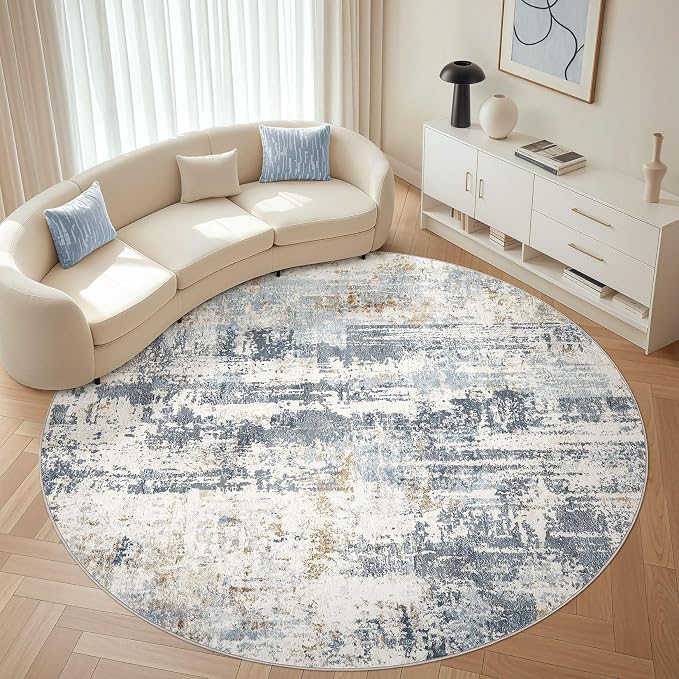 LOONGRUG Round Rug 8x8 Washable Large Neutral Modern Circle Rugs Blue | by LOONGRUG