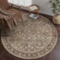 5ft Round Brown Vintage Floral Washable Rug by HUGEAR