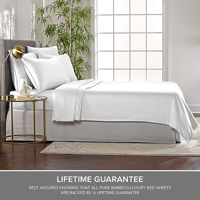 Short Queen Sheets by Pure Bamboo for RV Camper (60"x75") - Genuine 100% Organic Viscose Derived from Bamboo Bed Sheet Set, Soft & Cooling, Lifetime Quality Promise (Short Queen, White)