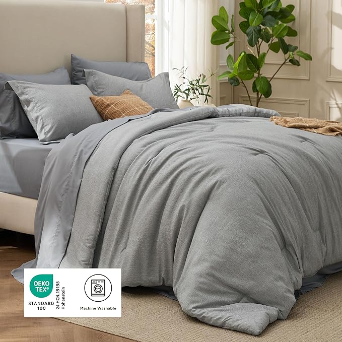 Bedsure Queen Comforter Set Dark Grey - Bed in a Bag Queen Size Bedding 7 Pieces, Cationic Dyed Bed Set, Dark Grey Soft Bedding for All Seasons Comforter with Sheets, Pillowcases & Shams