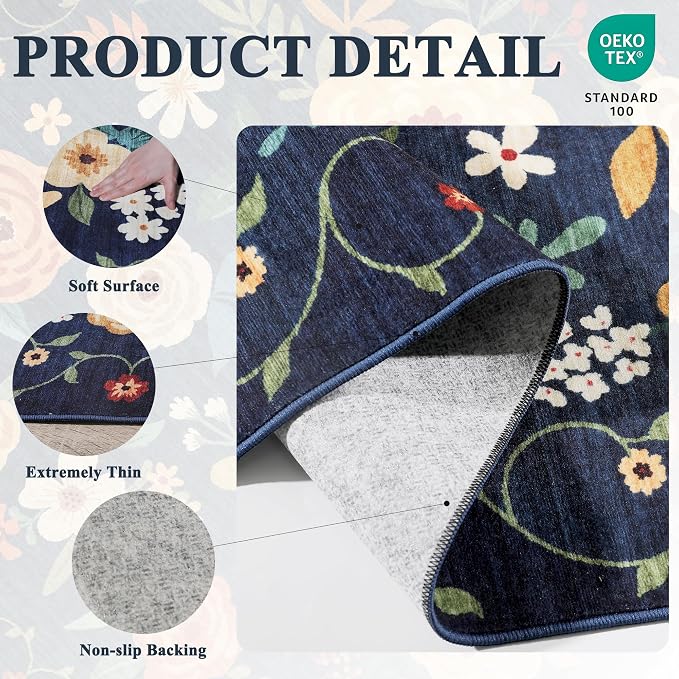 DUKINO 8x10 Area Rugs, Floral Washable Living Room Rug Non Slip, Stain Resistant - Image 4
