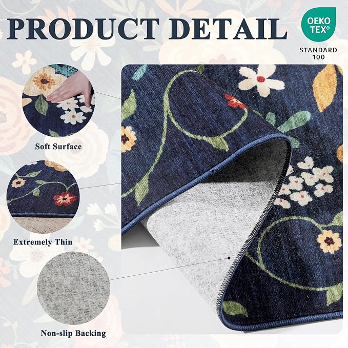 DUKINO 3x4 Area Rug, Floral Washable Rug - Image 5
