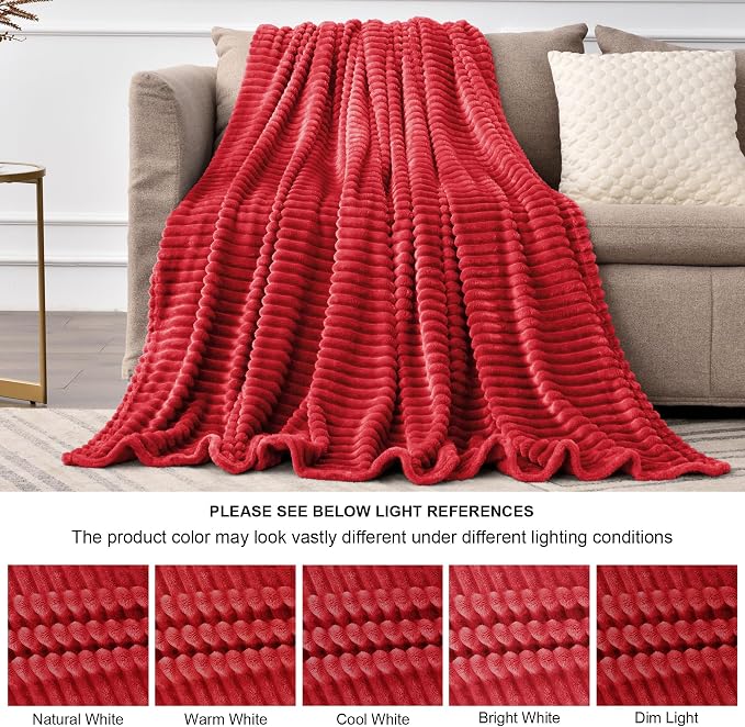 BEDELITE 3D Ribbed Jacquard Red Fleece Throw Blanket - Image 7