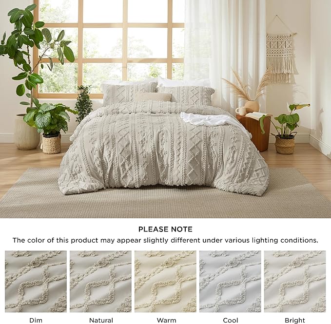 Bedsure Tufted Boho Comforter Set California King Size - Linen Boho Bed Set, GentleSoft™ 3 Pieces Farmhouse Shabby Chic Embroidery Bedding, Gifts for Woman, Soft Jacquard Comforter for All Seasons