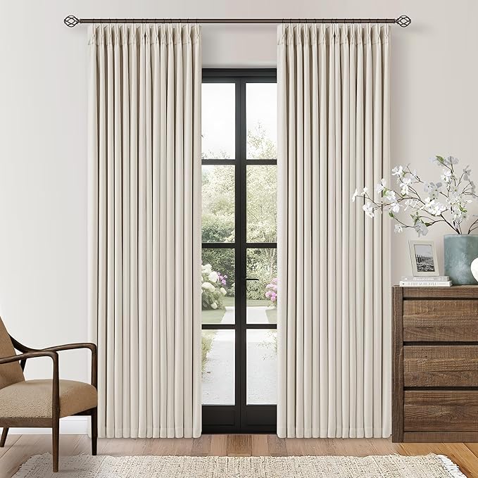 80 Inch Pinch Pleated Linen Black Out Curtains by Twodrapes