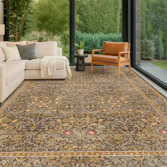 Boho 7x9 Brown Rug for Living Room by HazoHaus