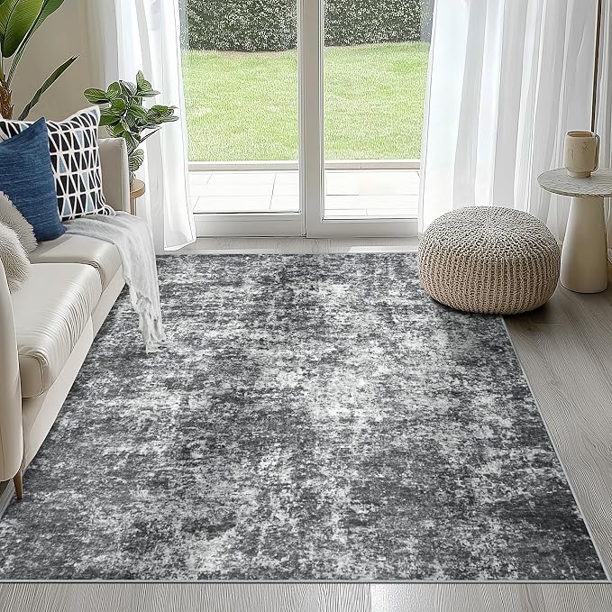 4x6 Area Rugs for Living Room Washable Bedroom Dining Room Black Grey | Modern by Aelenmu