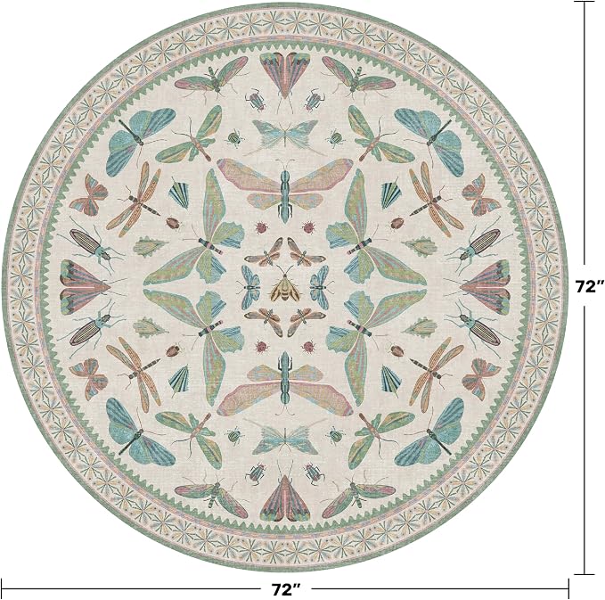 Green and Blue Insect 6ft Round Soft Rugs - Image 2