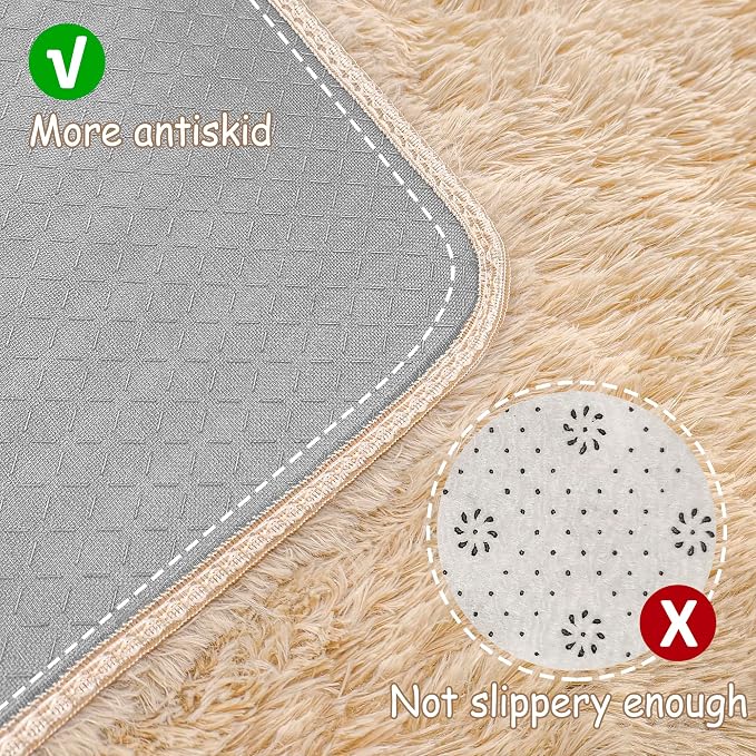 2x8 Bedside Area Rugs for Bedroom Soft Fluffy Shag Beige Rug for Hallway - Image 4
