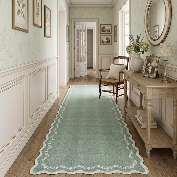 GarveeHome 2.5x10 Scalloped Washable Runner Rug Long Hallway Kitchen Rug | Soft by GarveeHome