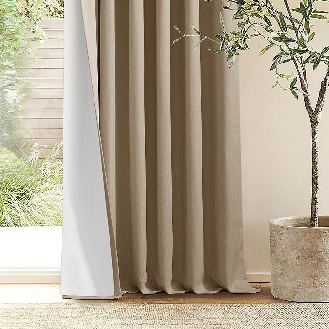 Light Brown Pleated Linen 100% Blackout Curtains 90 Inches Long - Image 9