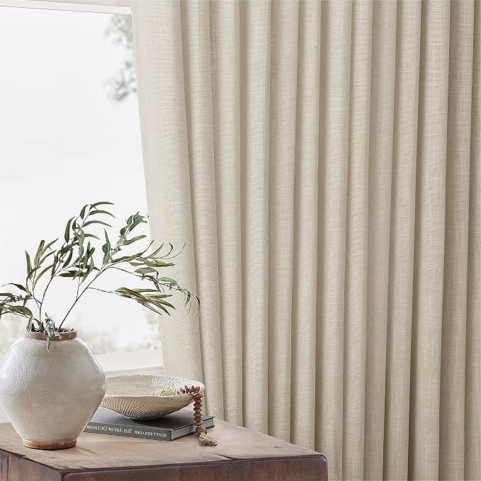 Linen Beige Pinch Pleated Semi Sheer Short Curtains 45 Inch Length 2 Panels | - Image 6