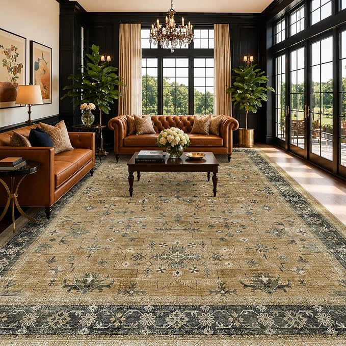 Warm Taupe Sage 9x12 Living Room Rug by HazoHaus