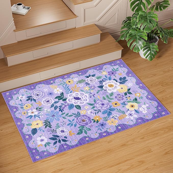 DUKINO 3x5 Area Rug, Floral Washable Rug - Image 9