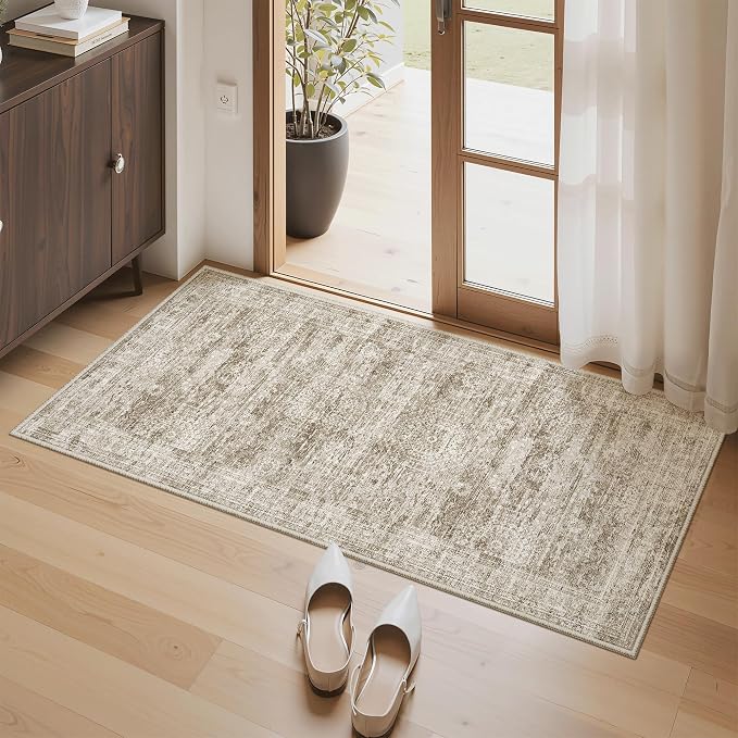 Soalmost 2x4 Washable Rugs for Kitchen, Small Area Rug Brown | Non-Slip Vintage by Soalmost