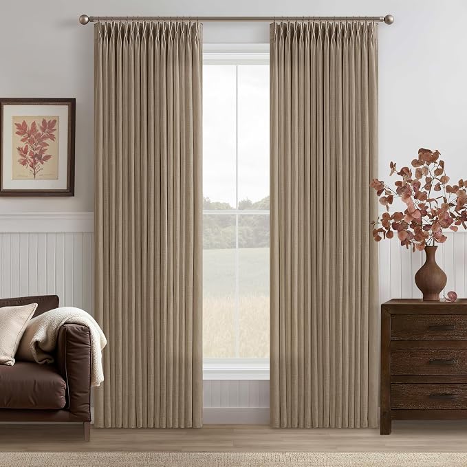 Latte Pinch Pleated Linen Light Filtering Memory Shaped Curtains 50Wx86L | Flax by Twodrapes