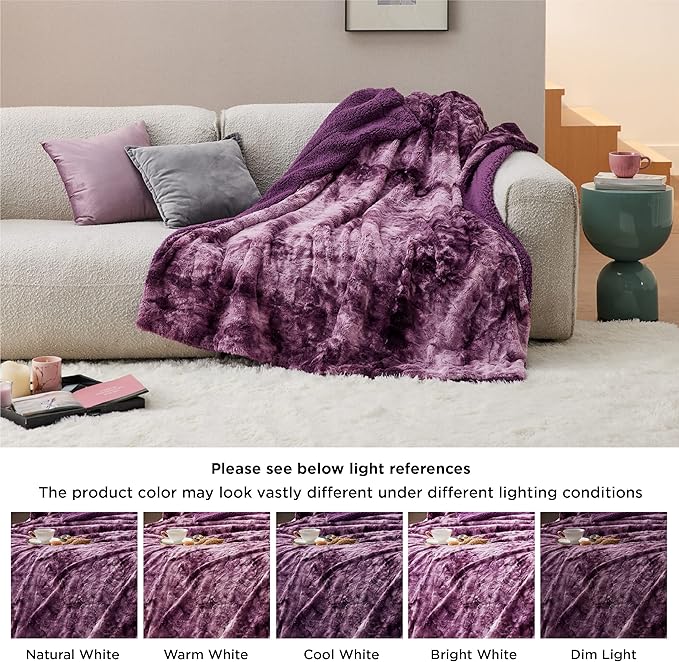 Bedsure Fuzzy Blanket Twin Size - Purple, Soft and Comfy Sherpa, Plush and Furry Faux Fur, Reversible Twin Blankets for Couch, Sofa and Bed, 60x80 Inches
