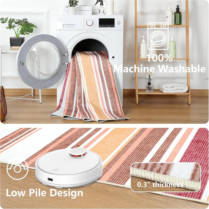 Area Rug 4x6 Red Rug Washable Rugs Non Slip Low Pile Small Carpet - Image 5