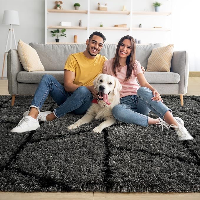 6x9 Large Dark Grey Fluffy Soft Area Rug Non-Slip - Image 4