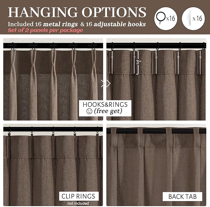 Linen Pleated Dark Brown Curtains 96 Inches Long - Image 4