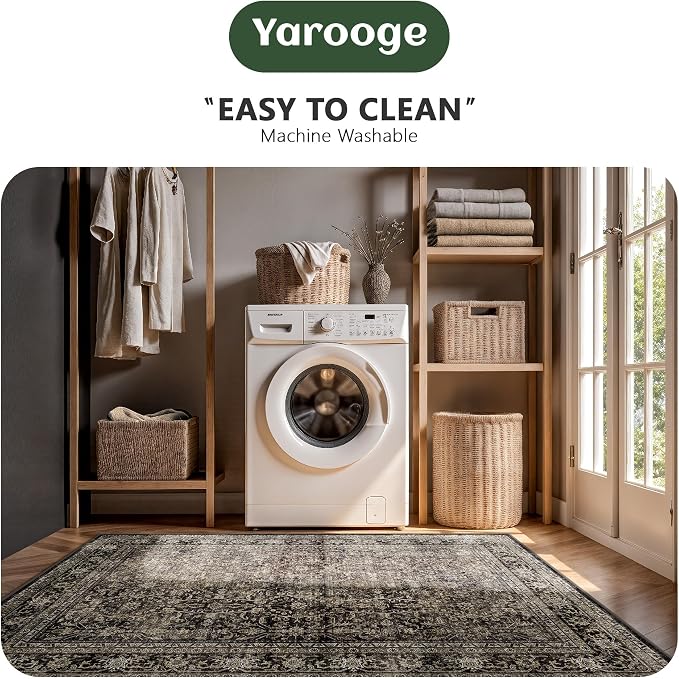5x7 Area Rugs - Washable Vintage Retro Living Room Rug, Soft Ultra Thin Non - Image 6