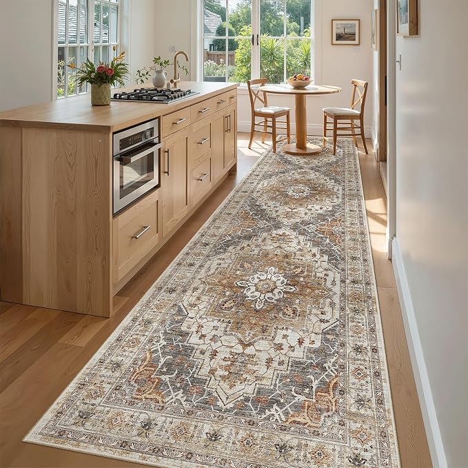 Madane Hallway Runner Rug 3x12 Washable Kitchen Runners 12ft, Turmeric/Grey | - Image 4