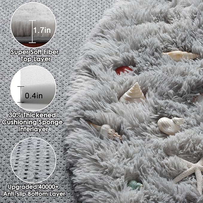 Round Rugs 5ft for Bedroom Living Room, Fluffy Tie-Dyed Light Grey Circle Area - Image 2