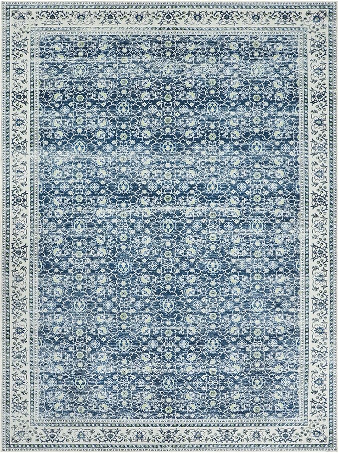 8x10 Boho Washable Area Rugs for Living Room, Dining Room-White Blue | Retro - Image 9