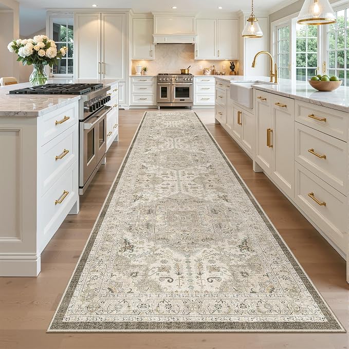 Madane Hallway Runner Rug 3x16 Washable Kitchen Runners Long, Ivory/Brown | - Image 3