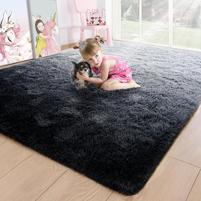 4x6 Black and Grey Fluffy Soft Area Rug Non-Slip by ModernHomeDecor