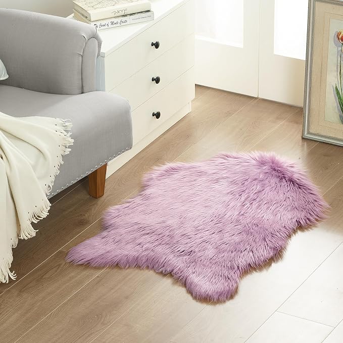 Stratford Park Lilac Bloom Faux Fur Rug, Super Soft Fluffy Area Rug - Image 2