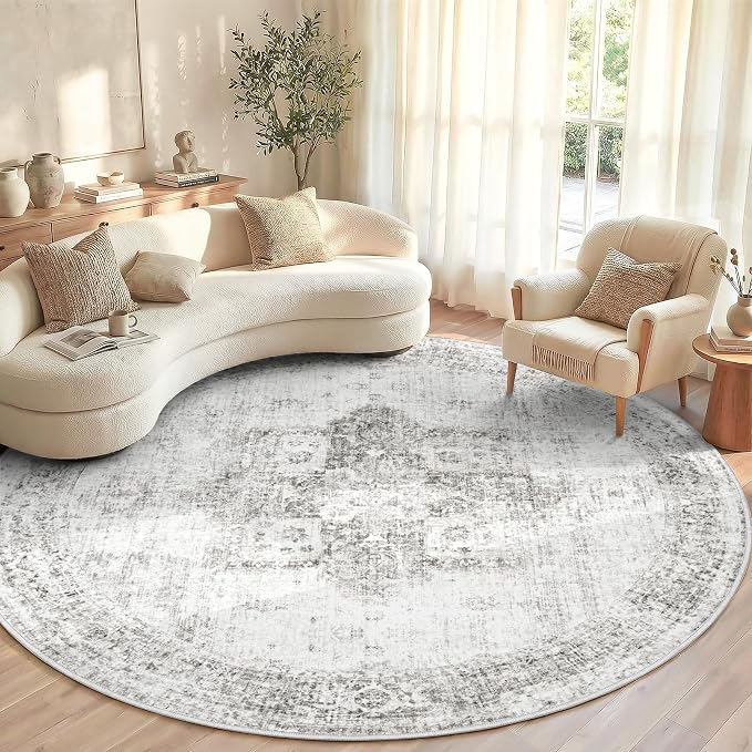Round Rugs 6ft Washable Rug, Vintage Boho Medallion Rugs Non-Slip Soft Low Pile by VECARF