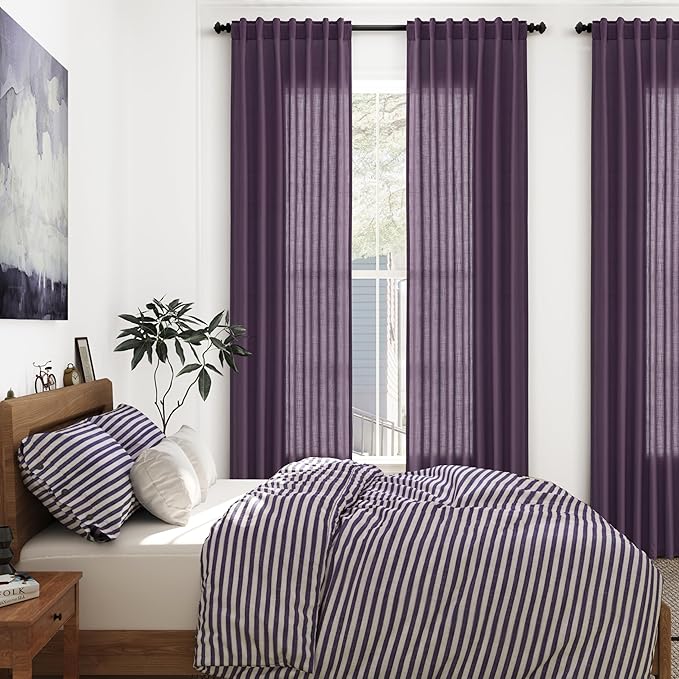Plum Linen Curtains 90 Inch Long 2 Panels Set - Image 7