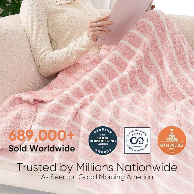 Snuggle Sac Ultra Soft Throw Blanket, Cozy Knitted Ribbed, Fuzzy Knit Striped - Image 3