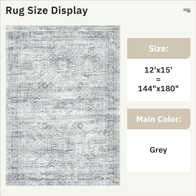 Soalmost 12x15 Washable Area Rugs Soft Living Room Rug Abstract Grey | Large - Image 5