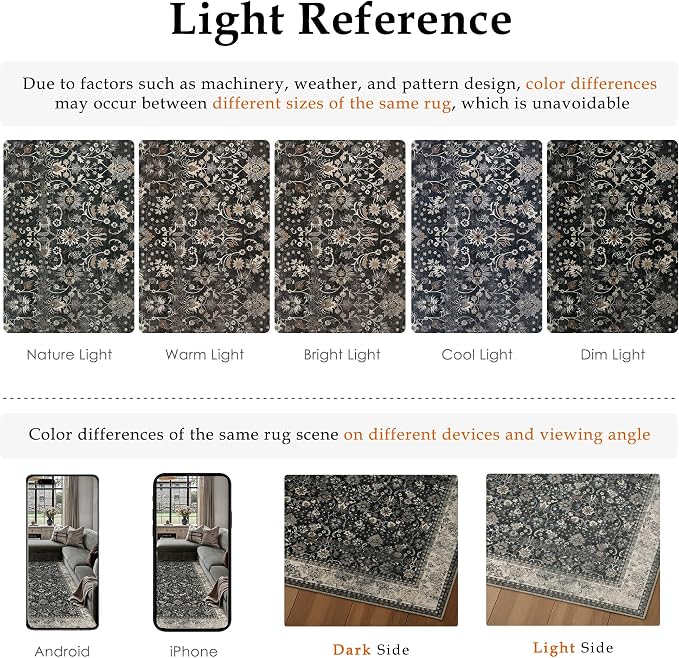 3x5 Black Beige Vintage Floral Washable Area Rug - Image 9