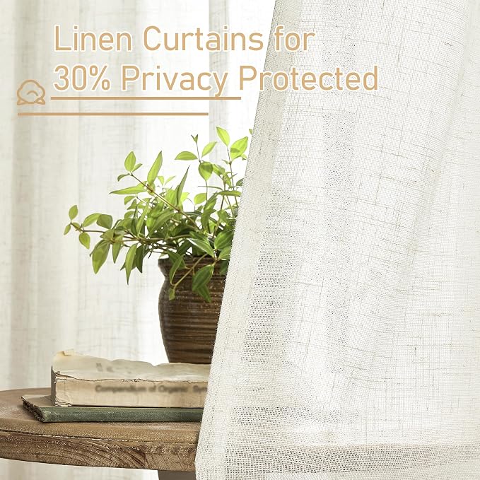 Cream Sheer Linen Curtains for Living Room 84 inch Length 2 Panels | Light - Image 5