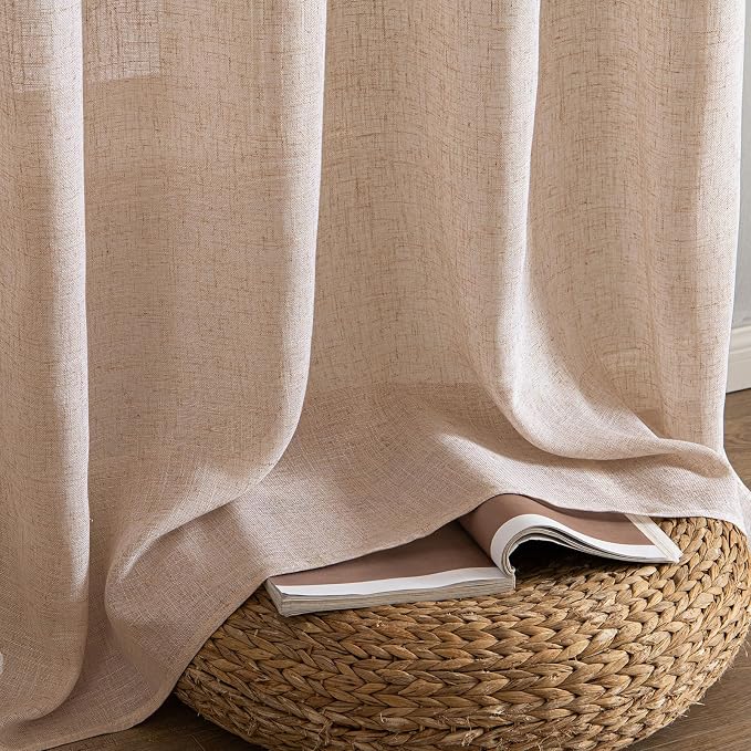 MIULEE Natural Beige Linen Curtains 52x63 Inch Long - Image 7