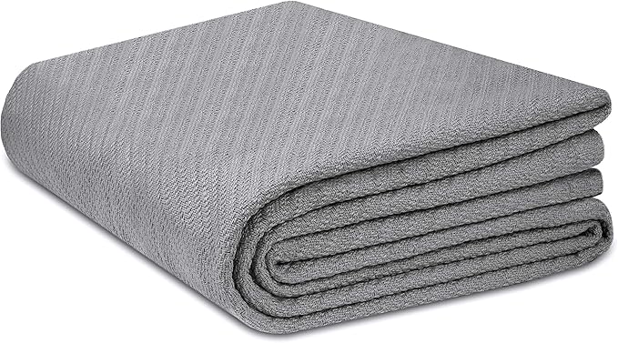 COTTON CRAFT Soft Cotton Thermal Blanket - Plush Herringbone Twill - All Season Luxurious Breathable Skin Friendly Lightweight Cooling Throw Blanket - Sofa Couch Travel Camping Dorm - King Grey