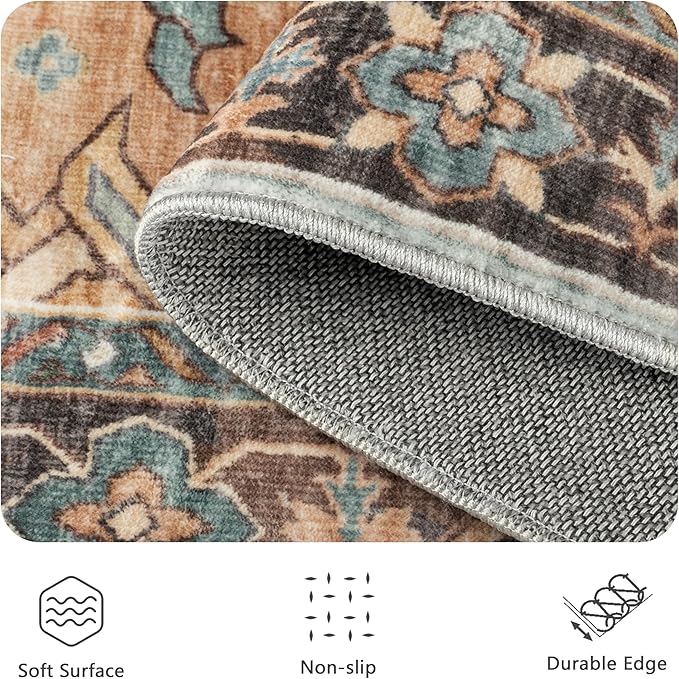 8x10 Area Rugs, Vintage Retro Soft Washable Rug, Non-Slip Low Pile Rugs - Image 6