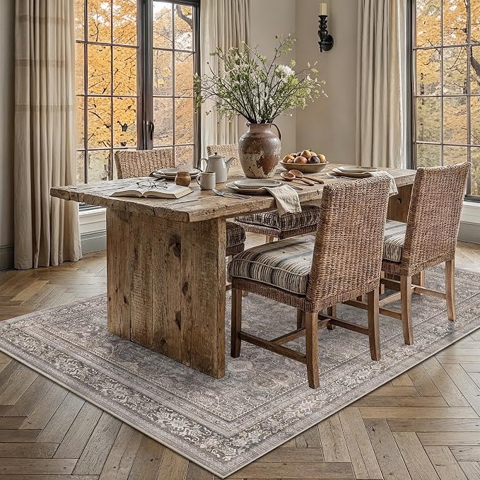 Schweek 5x7 Area Rugs for Living Room Taupe Washable Vintage Neutral Rug | - Image 3