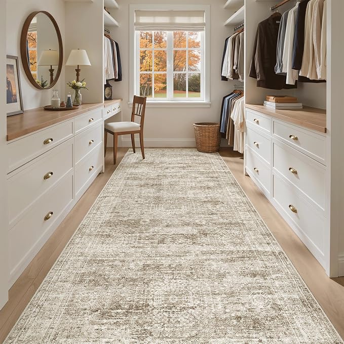 Soalmost Washable 4x10 Hallway Runner Rug Non-Slip Kitchen Entry Rugs Brown | - Image 4