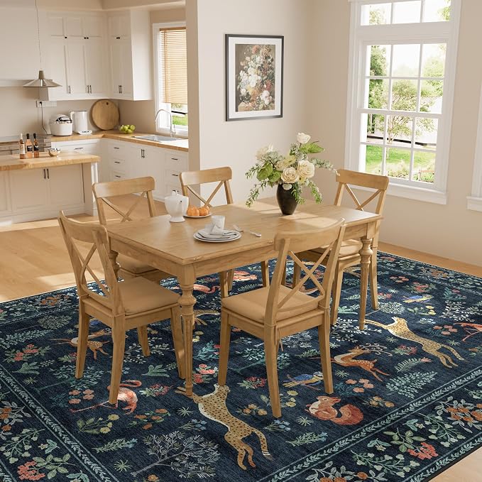 DUKINO 9x12 Area Rug for Living Room Washable Animal Rug Non Slip Navy Blue | - Image 6
