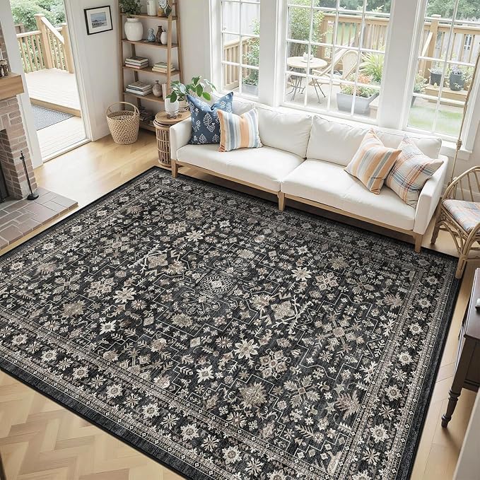 Grey Area Rug 8x10 for Living Room Bedroom | Stain Resistant; Non Slip;Machine - Image 3