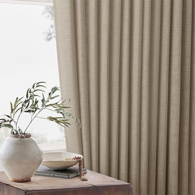 Neutral Pinch Pleated 96 Inch Greige Light Filtering Flax Linen Curtains | Flax - Image 7
