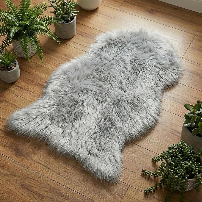 duduta Gray Faux Sheepskin Chair Seat Covers, Fluffy Shag Fur Throw Rugs Room - Image 7