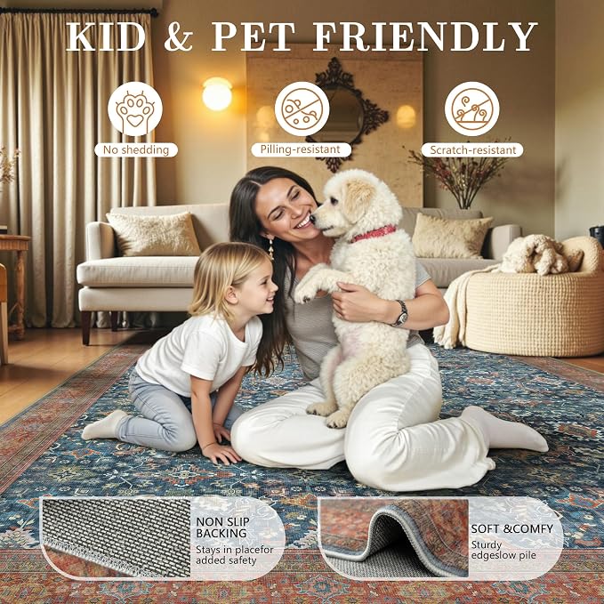 6x9 Area Rugs - Washable Vintage Retro Living Room Rug, Soft Ultra Thin Non - Image 5
