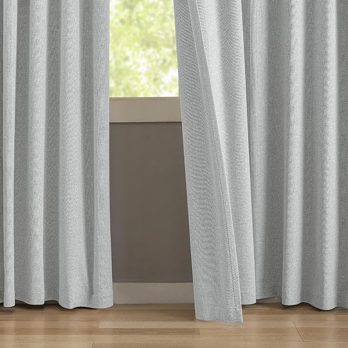 KangBang 100% Blackout Pinch Pleated Curtains 108 Inches Long, Linen Blend Pinch Pleat Window Drapes with Hooks, Track System Curtain Panels for Sliding Door Modern Farmhouse,60x108, Light Grey,2 PCs